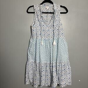 J. CREW Womens Sleeveless 100% Cotton Floral Print Pattern Shirt Mini Dress Blue